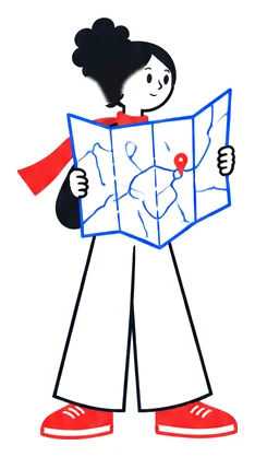 Mira reading a big blue map.